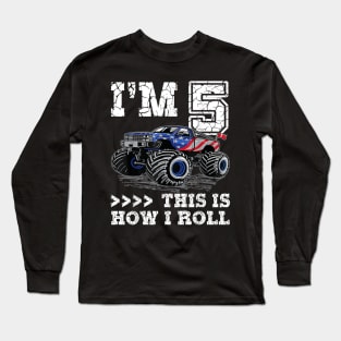 5 Year Old 5th Birthday Boy Monster Truck Car Long Sleeve T-Shirt